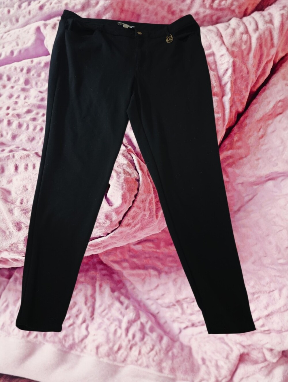MICHAEL Michael Kors Black Skinny Pants with Gold MK Hardware - Size 16W